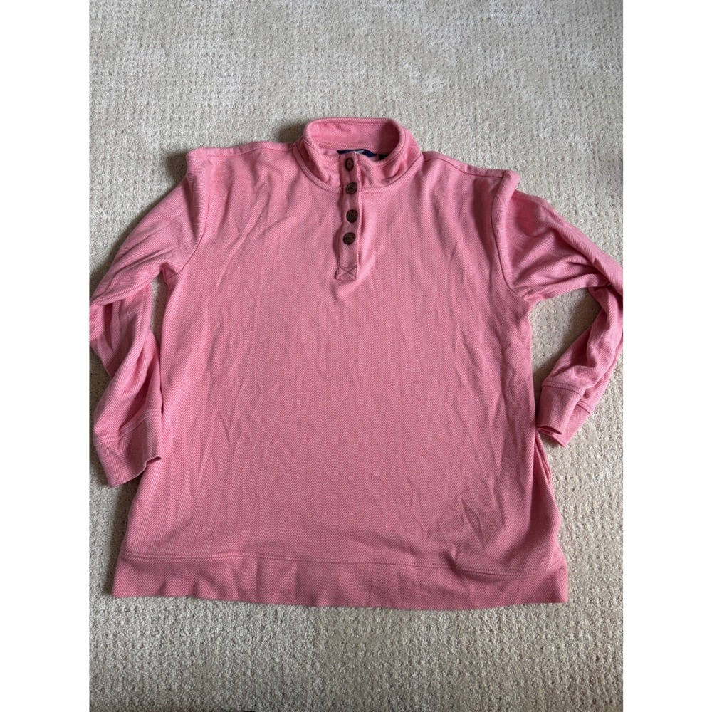 Lands End Womens Pink Herringbone Quarter Button Sweatshirt Size M 10-12